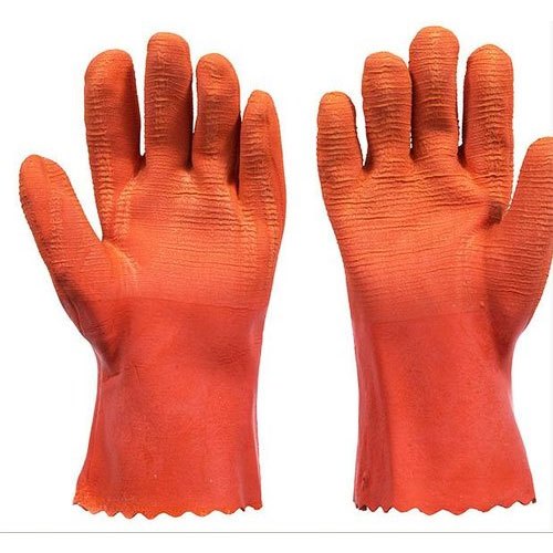 Orange Crinkle Latex Coated Glove, 12 Inch, Packaging Type: Packet