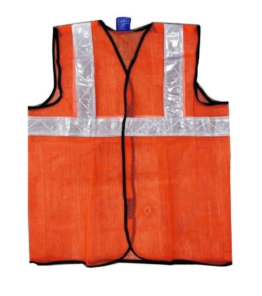Male Sleeveless Orange Polyester Safety Jacket, Size: Medium