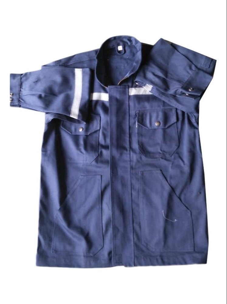 Navy Blue Plain Cotton Flame Retardant Jacket, For Safety, Machine Wash