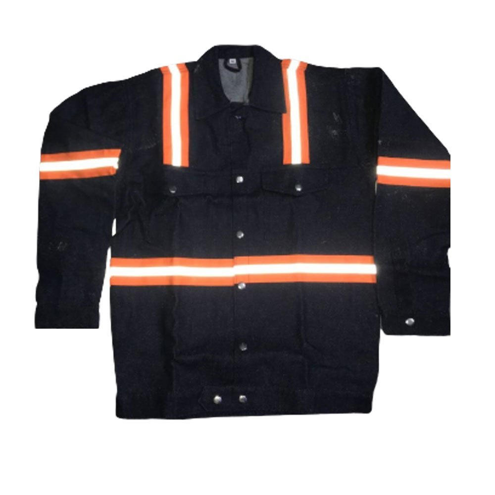 Full Sleeves Stripe Black Heat Resistant Cotton Jacket, For Safety, Size: Large