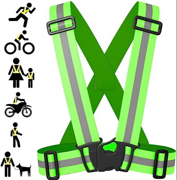Green, Orange Nylon Reflective Vest High Visibility Cross Belt, For Safety In Dark Area, 100 Gm