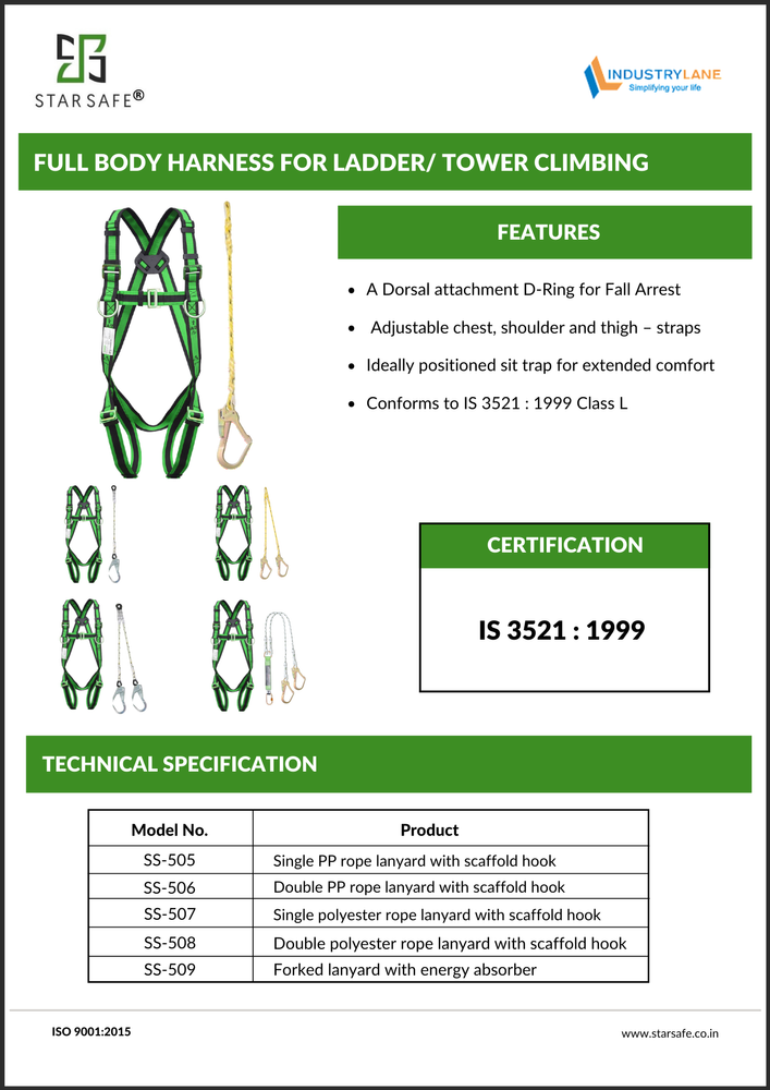 Full Body Harness For Ladder / Tower Climbing, For Fall Protection, Model Name/Number: SS - 505 To SS - 514