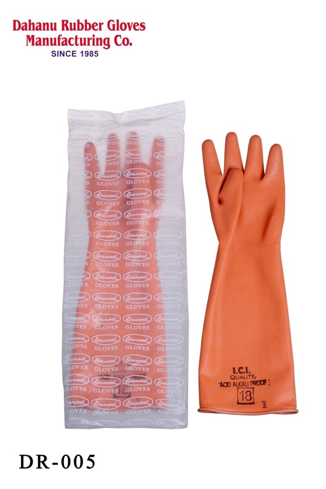 Orange Alkali Resistant Rubber Hand Gloves, Usage: Oil And Petrochemical Industry