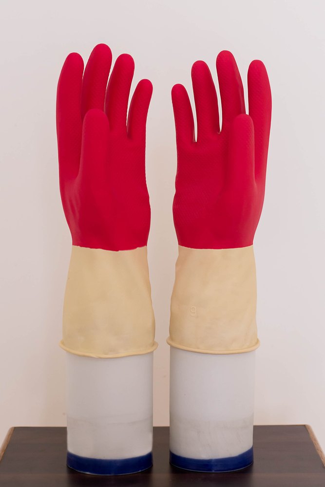 Chemical Resistant Full Finger Ferra King Pink & White Rubber Gloves, For Construction/Heavy Duty Work, Size: Medium