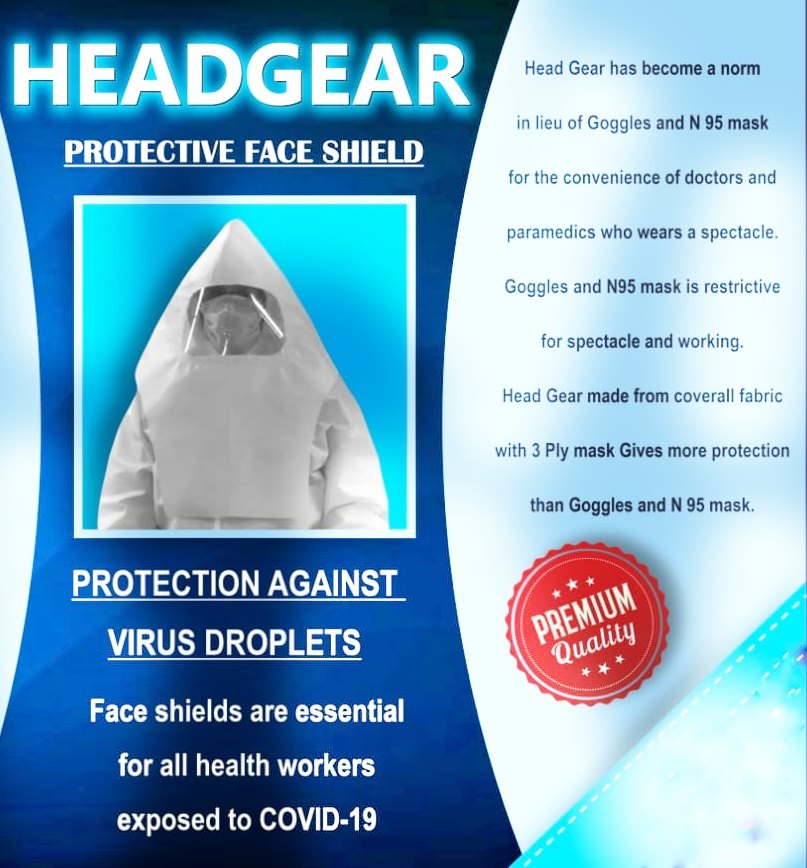 Non Woven 100 GSM Blue Headgear with Face Shield, Size: Free Size, Fully Impervious