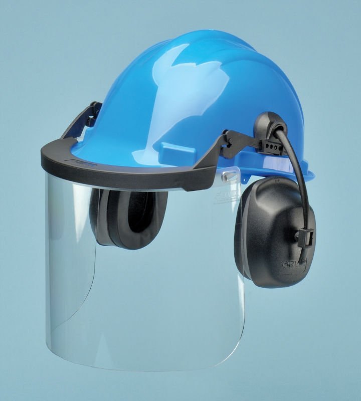 HDPE nad Acrylic Blue Safety Helmet With Face Shield, For Head Protection, Size: 50 Cm