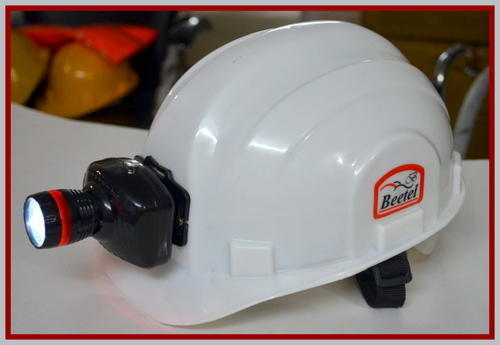 White And Green HDPE Safety Helmet With Led Light, Industries And Mining