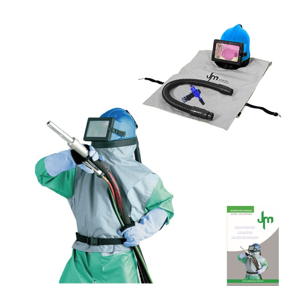 PVC Coating Blue-Grey Signamio JM Blasting Helmet Blast Cleaning Sand, Size: Medium