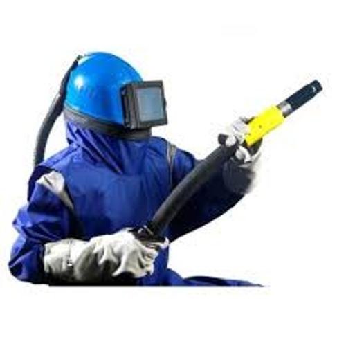 jm ABS PVC Coating Blue-Grey Blasting Helmet Blast Cleaning Sand, Size: Medium