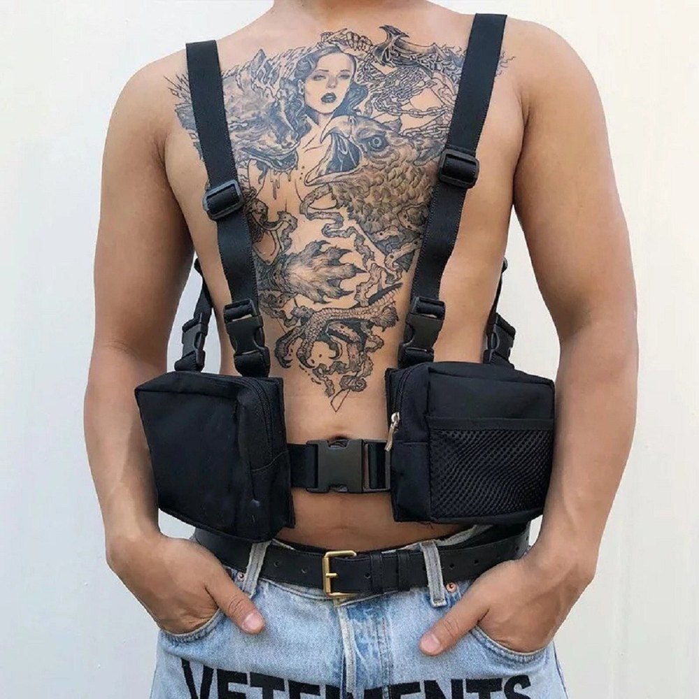Lco Fashion Nylon Hip Hop Harness Tactical Black Vest