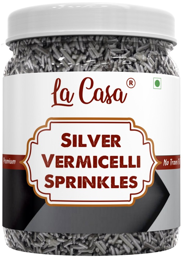 Egg Less La Casa Silver Sprinkle Strands For Bakery, Packaging Size: 1 kg