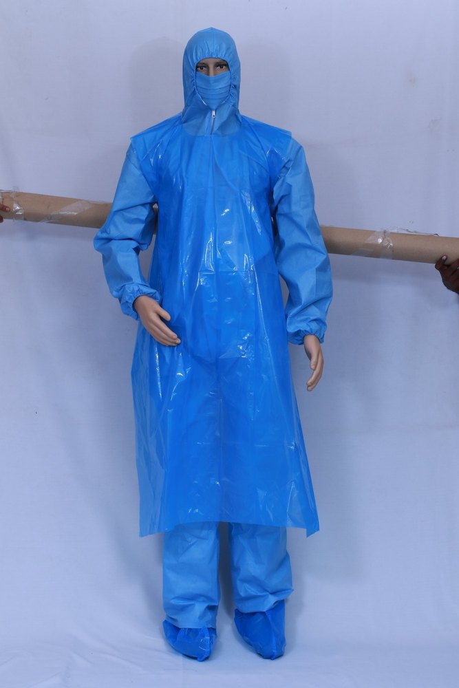 Blue Plain Plastic Apron, Size: Large