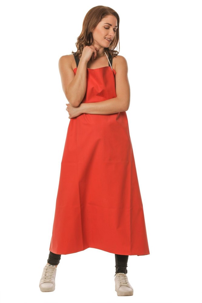 Rubberized Fabric Red Plain Kitchen Apron, Size: Free Size