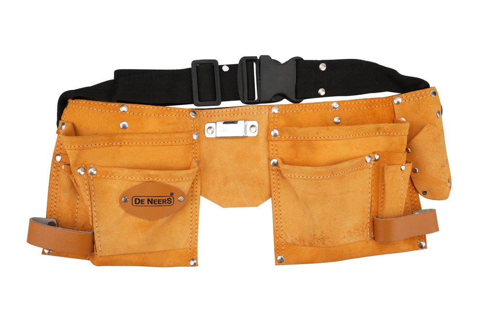 DENEERS MUSTARD 11 Pocket Leather Tool Apron, For Construction, Size: Medium