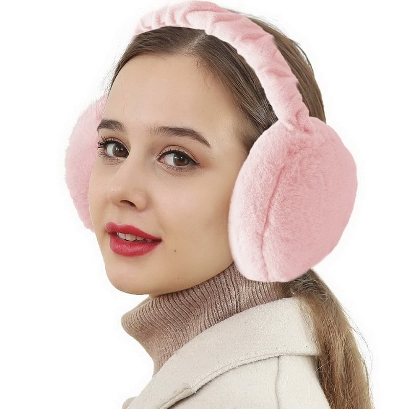 Light Pink FUR Foldable Earmuff, For Personal, Round