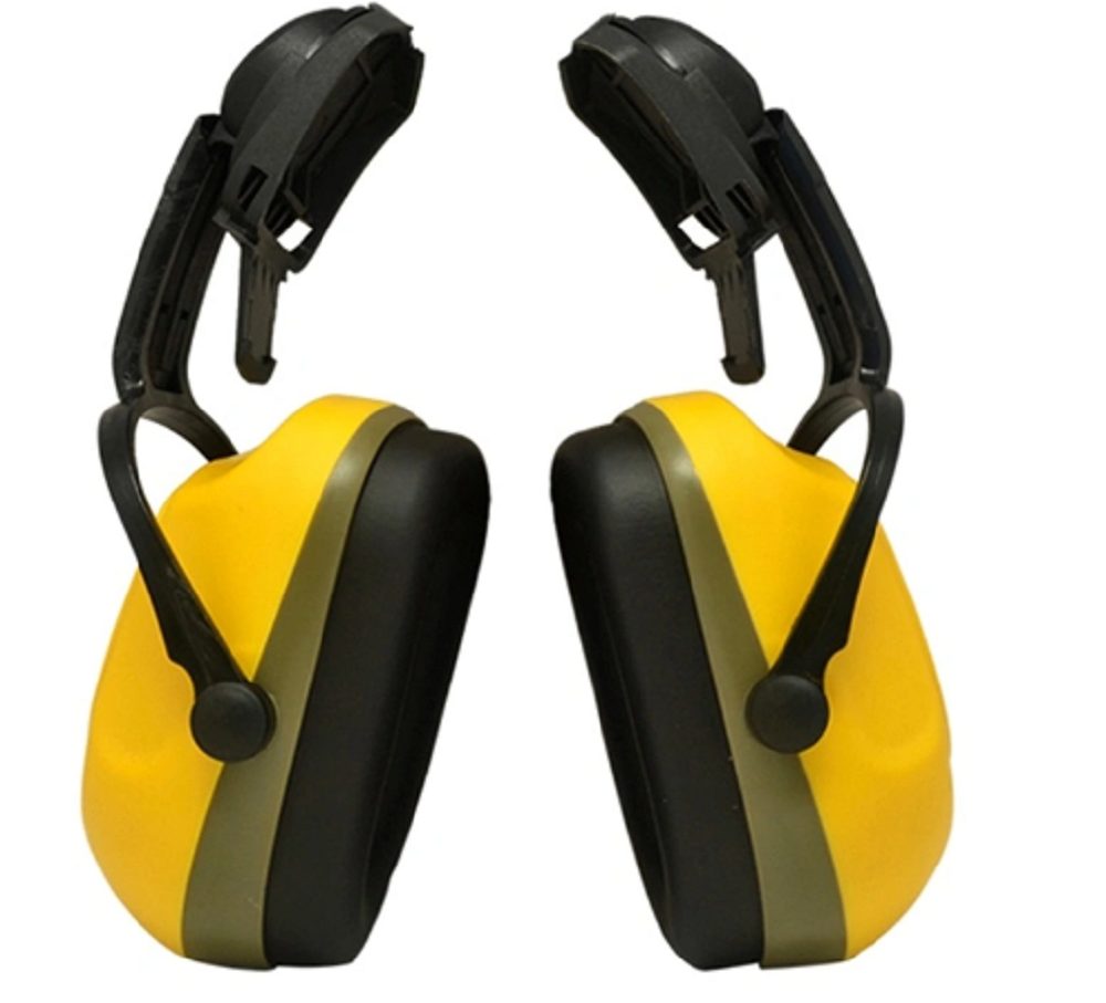 White, Black and Yellow Plastic Helmet Ear Muffs, Round, 2 Hour