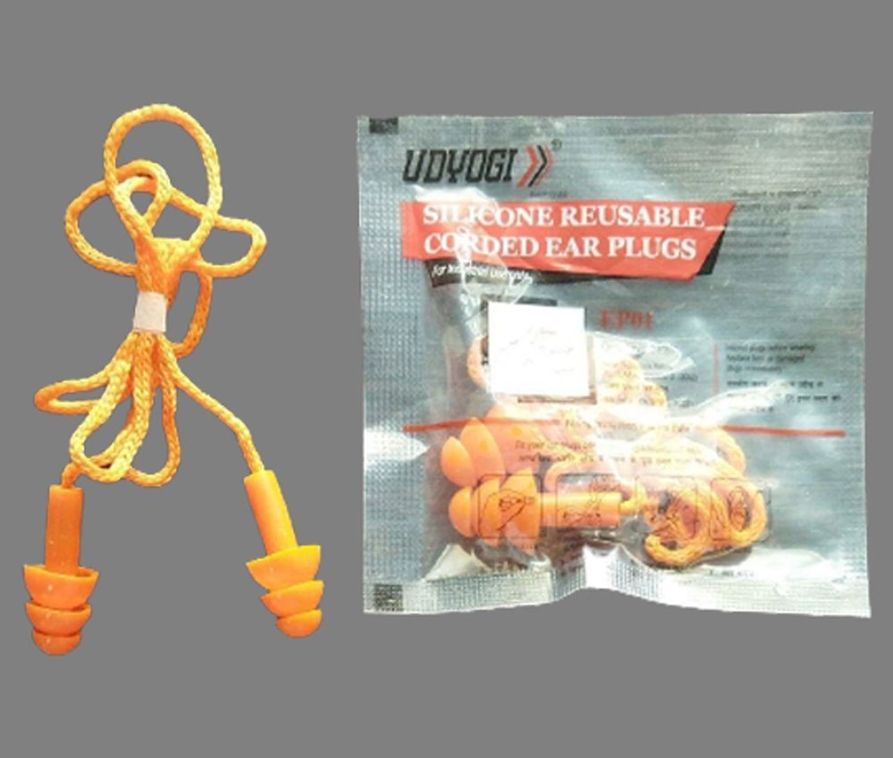 Orange Silicone Reusable Corded Ear Plug, For Noise Reduction