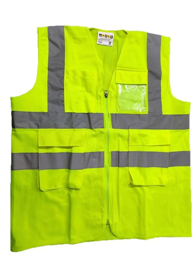 Polyester Plain Green Reflective Jacket, For Construction, Size: Free Size