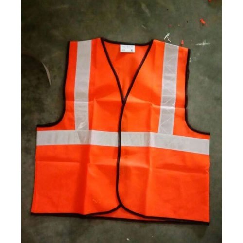 Orange Plain Polyester Reflective Safety Jacket, For Construction, Size: Small