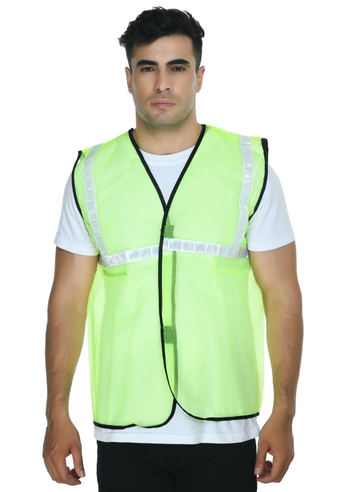 Windsor Without Sleeves Green Reflective Safety Jacket, For Construction