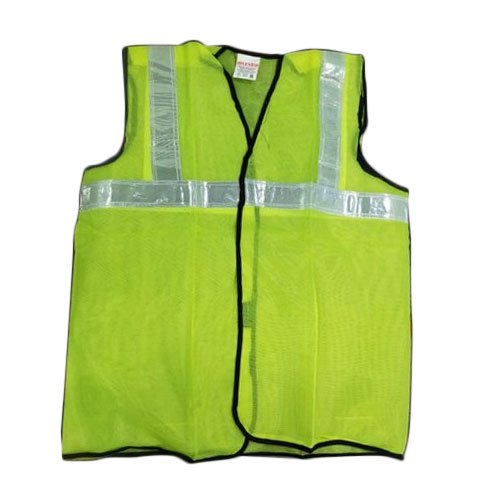 Polyester Sleeveless Sona Green Reflective Safety Vest With Reflective Radium Stripes, Size: Free Size
