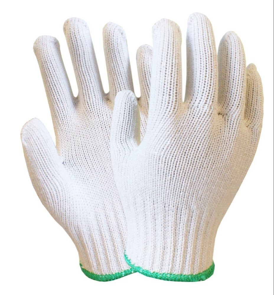 White Seamless Cotton Safety Gloves, Size: Large