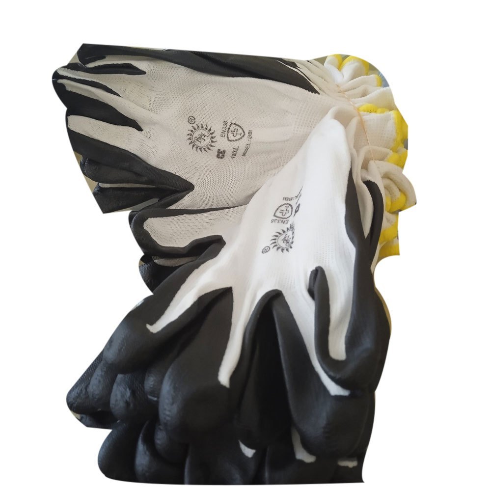 White And Black Palm PU Coated Gloves, Size: Free Size