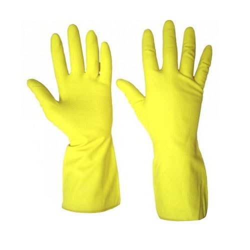 Yellow Full Fingered Half Palm Rubber Gloves, For Construction/Heavy Duty Work