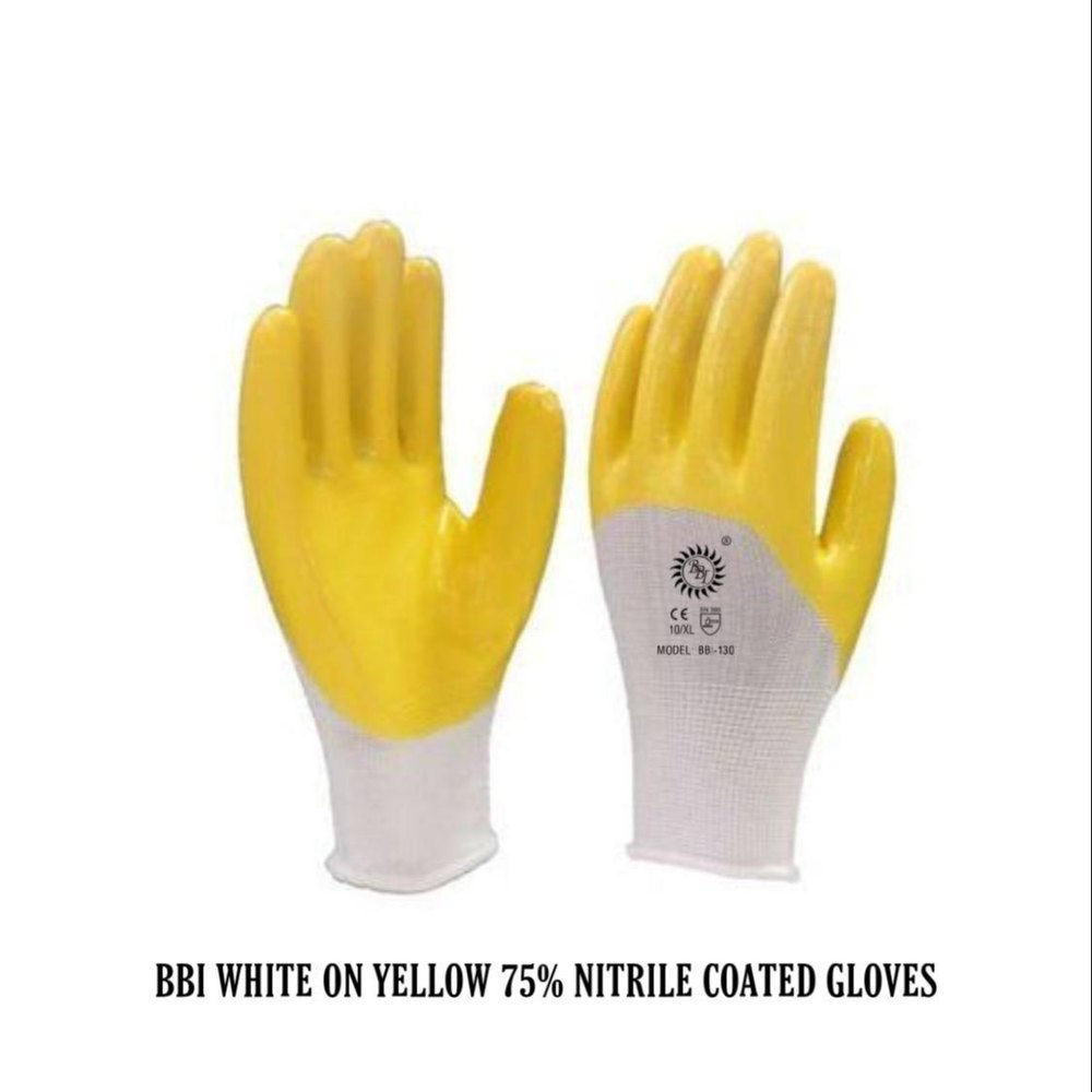 Nitrile Glass Handling Gloves white yellow, For Cut Protection, Model Name/Number: Bbi Wy 101