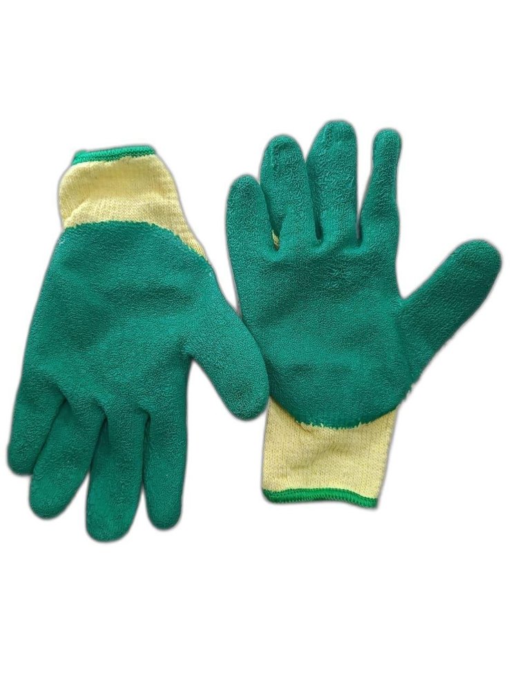 Green and Yellow Nylon Glass Handling Safety Gloves