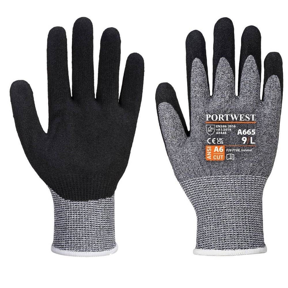 Portwest Black Glass Handling Gloves, Model Name/Number: A665 - Vhr Advanced Cut Glove