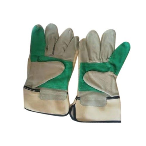 Lather White & Green Leather Canadian Hand Gloves, For Buff & Heatresistant, Size: Large