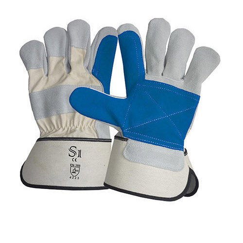 White and Blue Split Canadian Leather Hand Gloves, Cuff Length: 1-5 inches