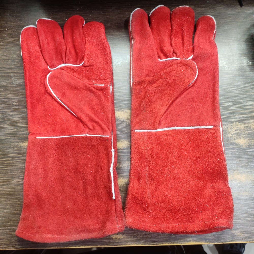Plain Heavy Red Leather Hand Gloves