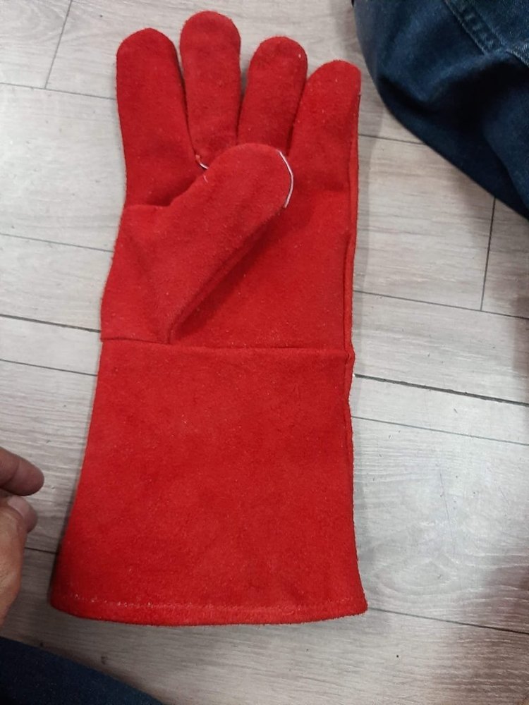 Plain Unisex Leather Welding Hand Gloves 14 Inches, For Industrial, Finger Type: Full Fingered
