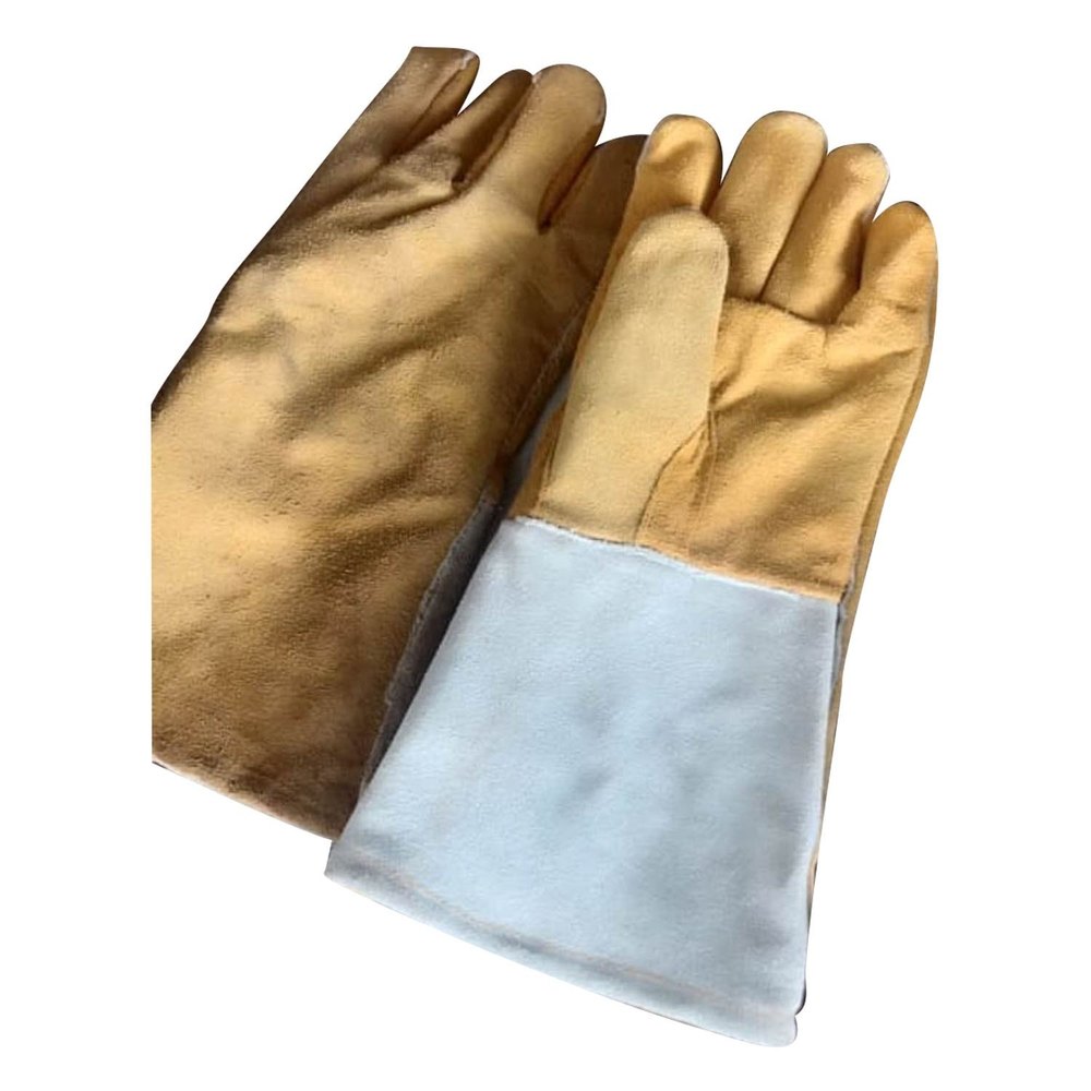 Canvas Leather Hand Gloves, 12inches, Finger Type: Full Fingered