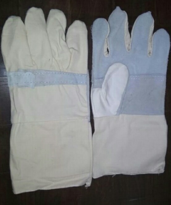 White Canvas Leather Gloves