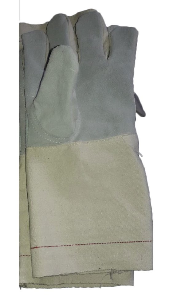 Male Plain 14inch Canvas Leather Hand Gloves, Finger Type: Full Fingered