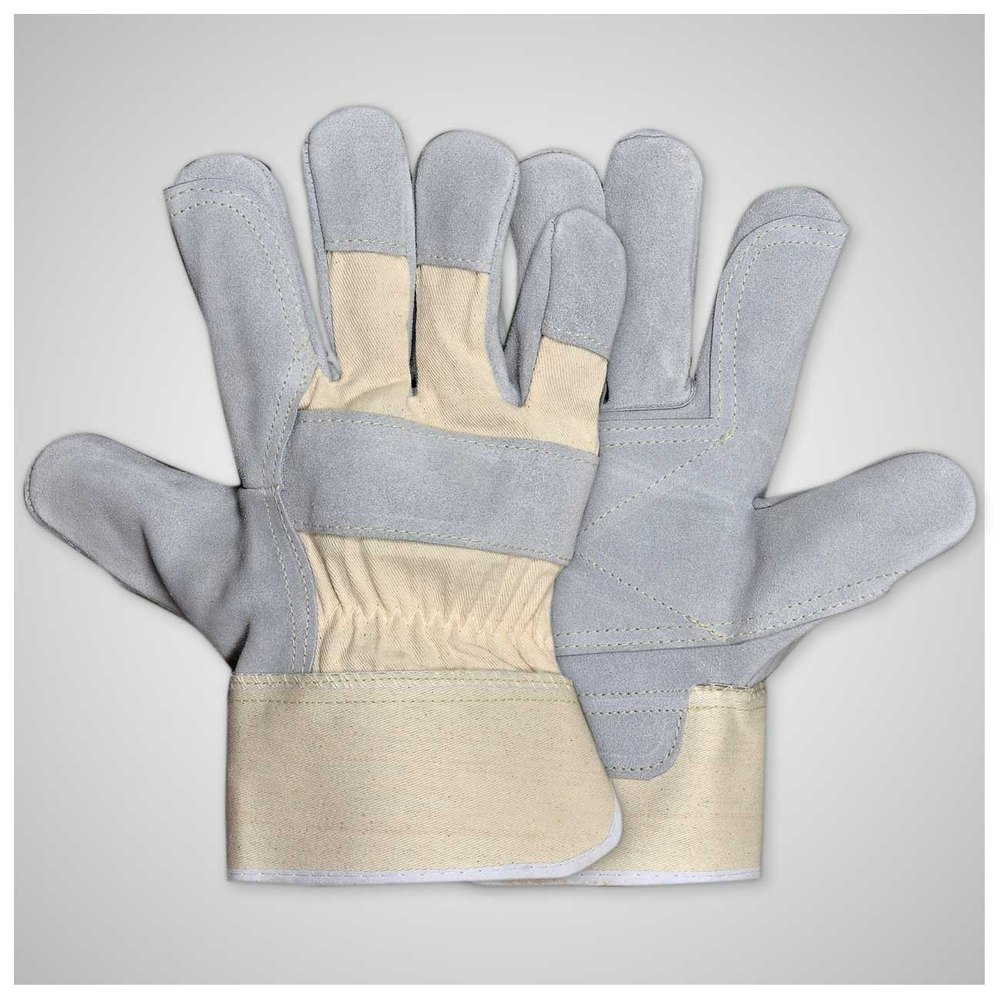 White and Grey Split Leather Plain Canadian Gloves, 7cm, Model Name/Number: SSS-06-B