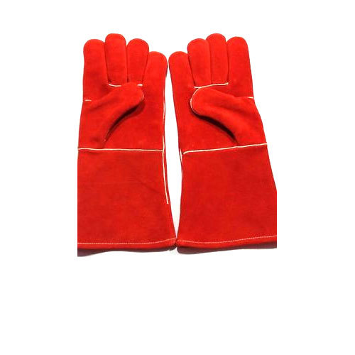 Plain Red Long Leather Gloves