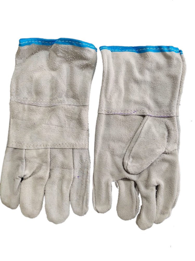 Plain White 12 Inch Leather Hand Gloves, For Industrial