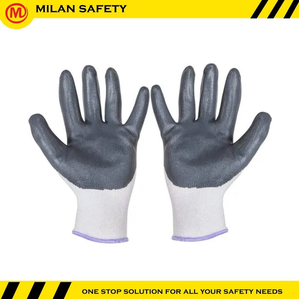 Gray Polyester PU Coated Hand Gloves, Size: Medium