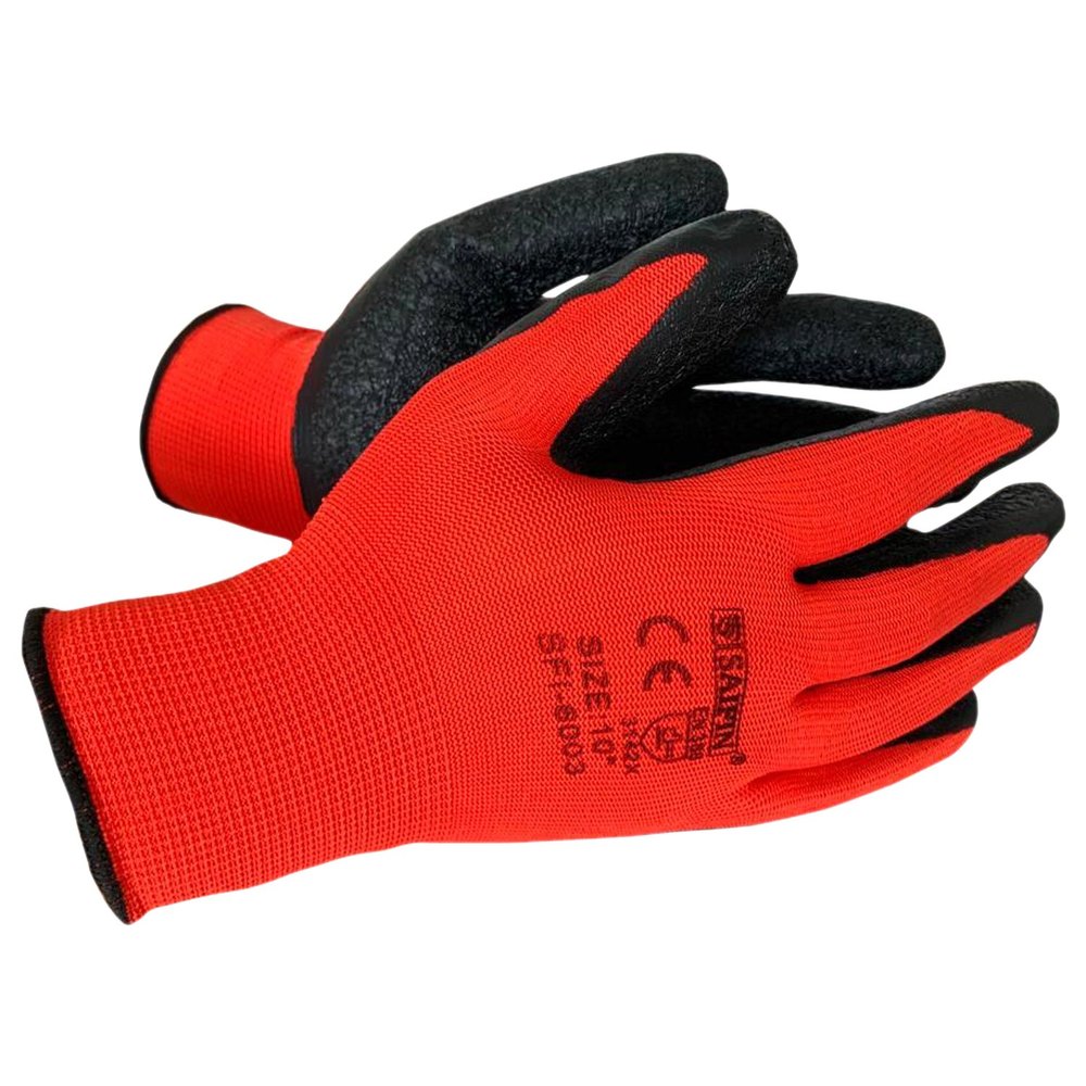SAIFIN CE LATEX COATED BLACK & RED NYLON GLOVES, Size: 10 Nches