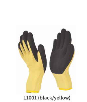 Yellow And Black Knitted Gloves with Crinkled Latex Coating