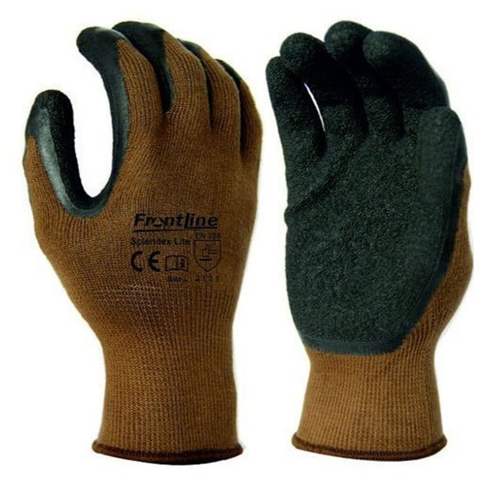 Brown Frontline Latex Coated Gloves, Powder Free