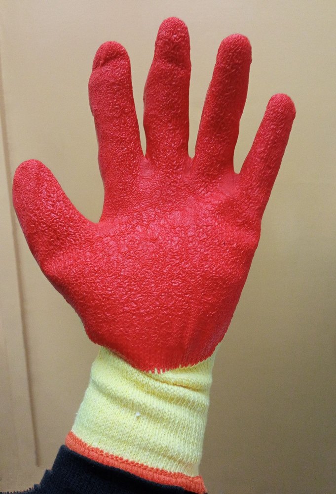 Washable Orange Hand Gloves Rubber Coating, For Construction/Heavy Duty Work, Size: Large
