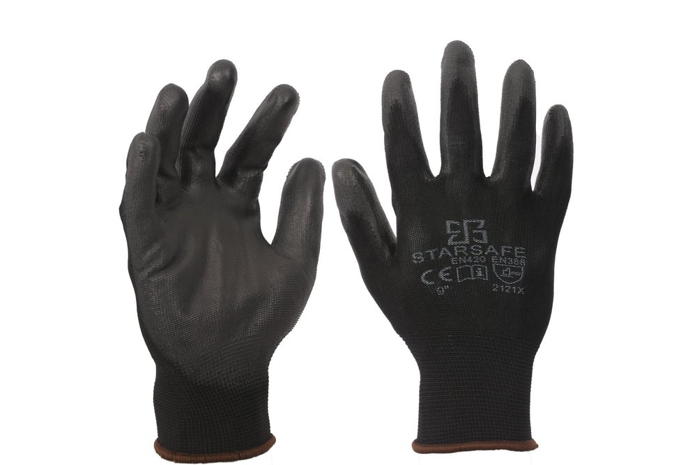 PU Coated Gloves / Black / White, For Industrial