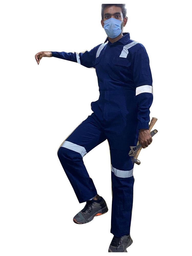 Cotton Dark Blue Mechanic Coverall Uniform, Size: Medium