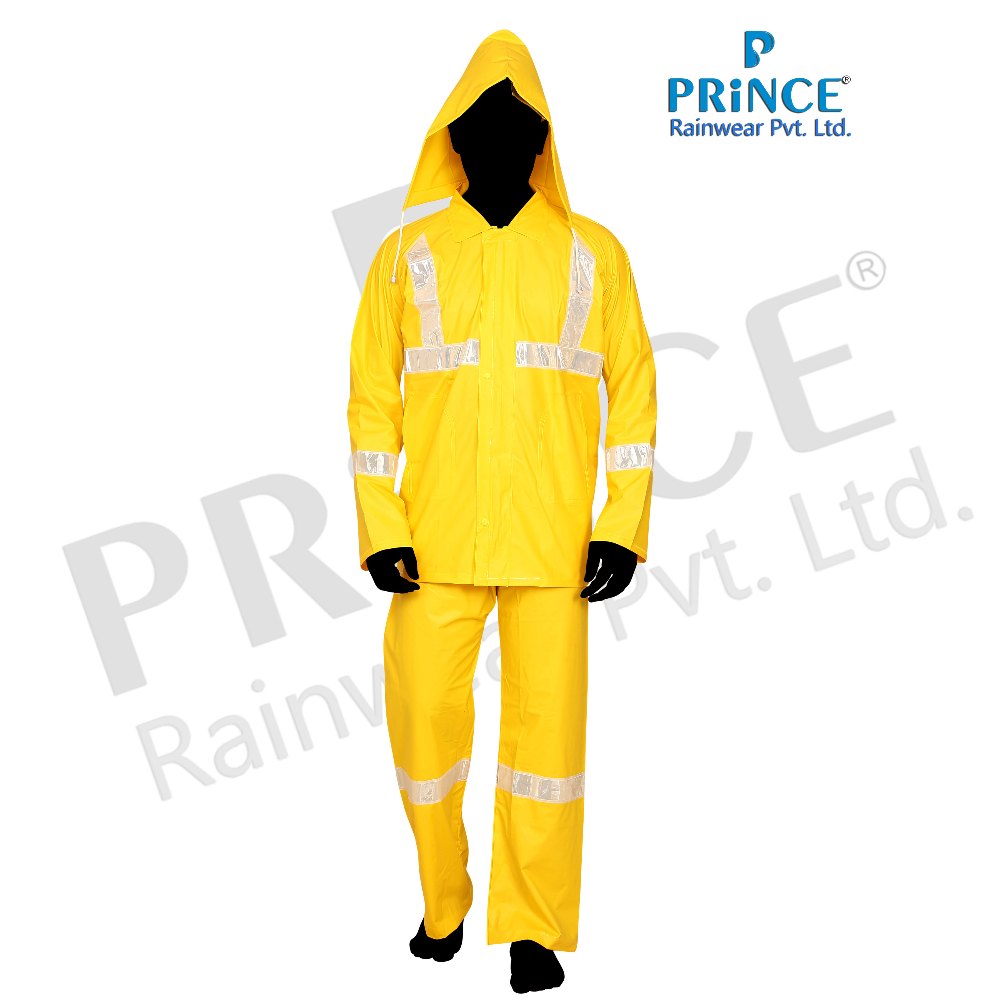 PRINCE Yellow Reflective PVC Rainsuit, Size: Free Size