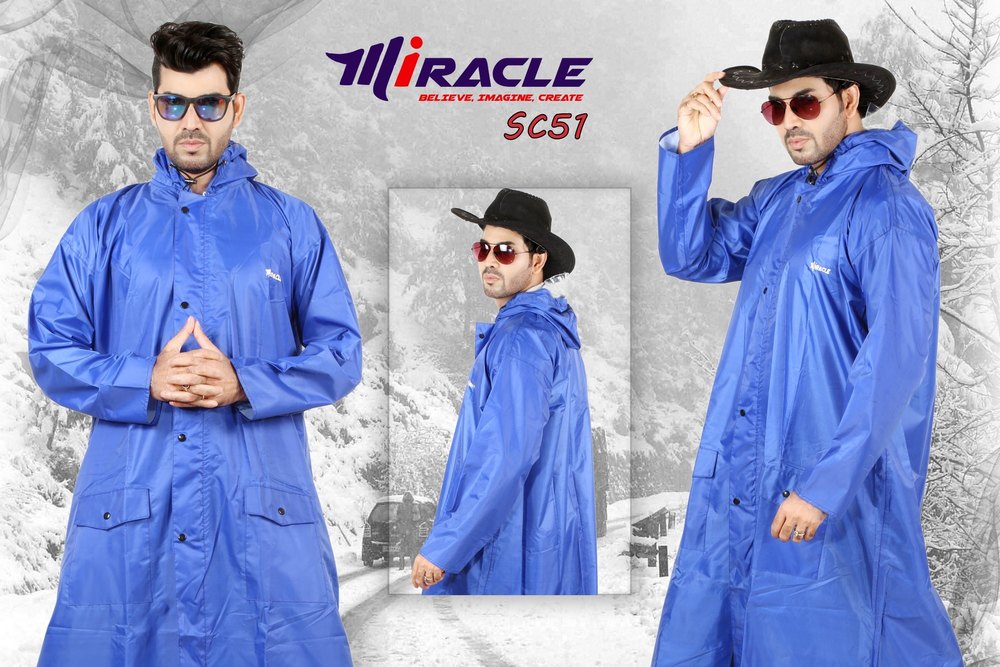 Miracle Full Sleeves Mens Blue Plain Industrial Raincoat, For Rain